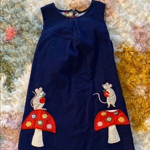 Mini Boden Navy Dress with Mouse and Mushroom Appliqué